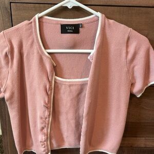 Vici Blush Pink Knit Set with White Trim